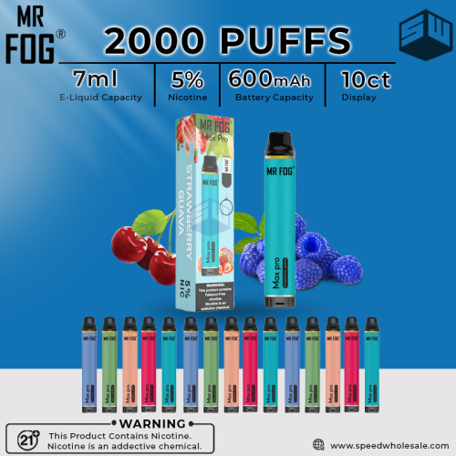 Mr Fog Max Pro 2000 Puffs Disposable Vape 10ct/Display